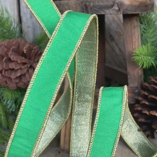 1" Kelly Green Ribbon, Green Gold Ribbon, Christmas Ribbon