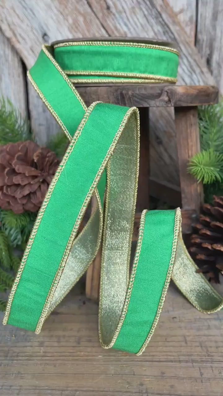 1" Kelly Green Ribbon, Green Gold Ribbon, Christmas Ribbon
