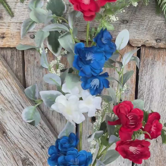39" Patriotic Hydrangea Bush, Artificial Floral Bush, Red White Blue Floral