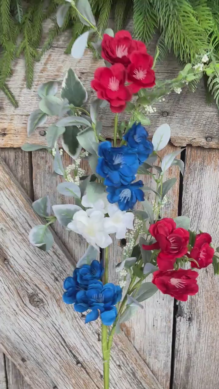 39" Patriotic Hydrangea Bush, Artificial Floral Bush, Red White Blue Floral