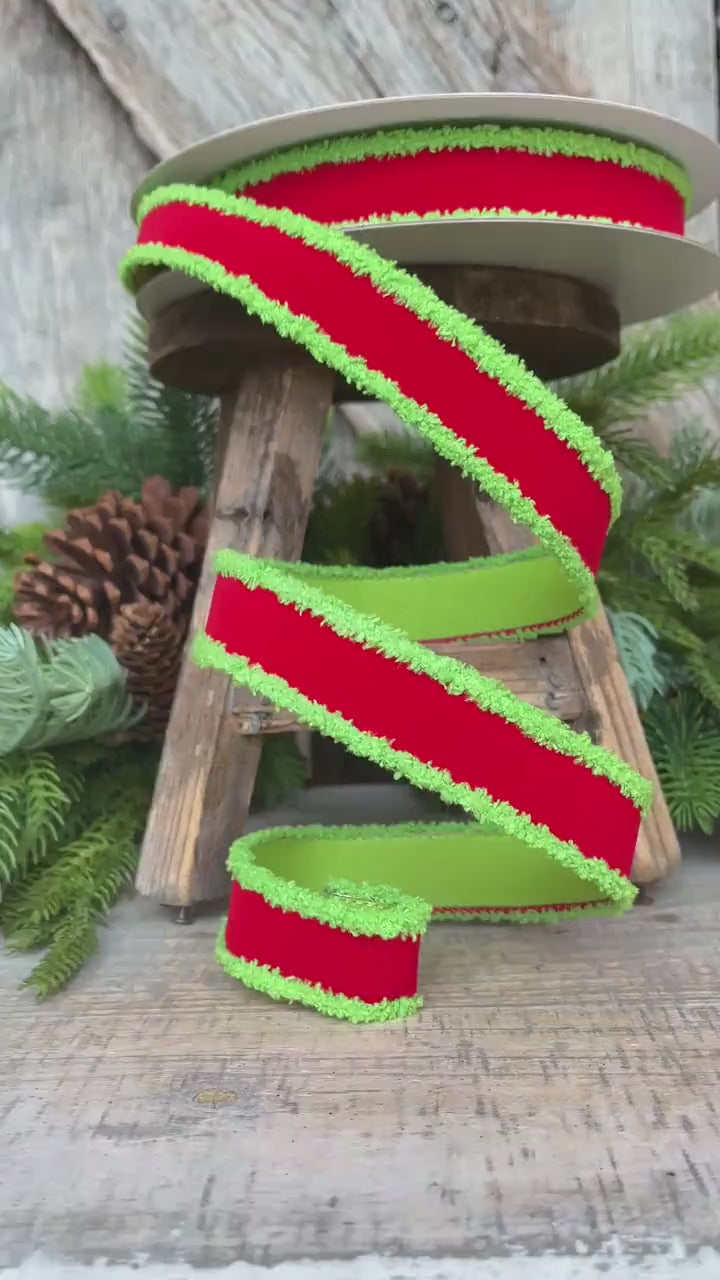 1" Red Lime Green Ribbon, Farrisilk Ribbon, Scrooge Trim Ribbon