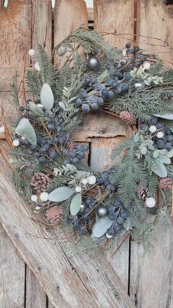24" Christmas Blueberry Wreath, Christmas Wreath