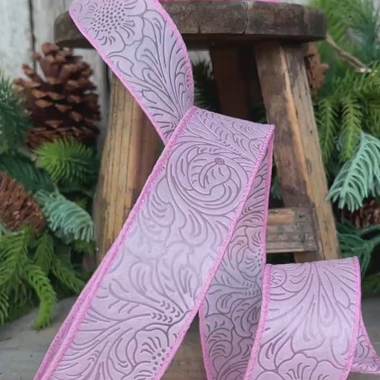 1.5" Light Pink Embossed Ribbon, Pink Ribbon, Christmas Ribbon