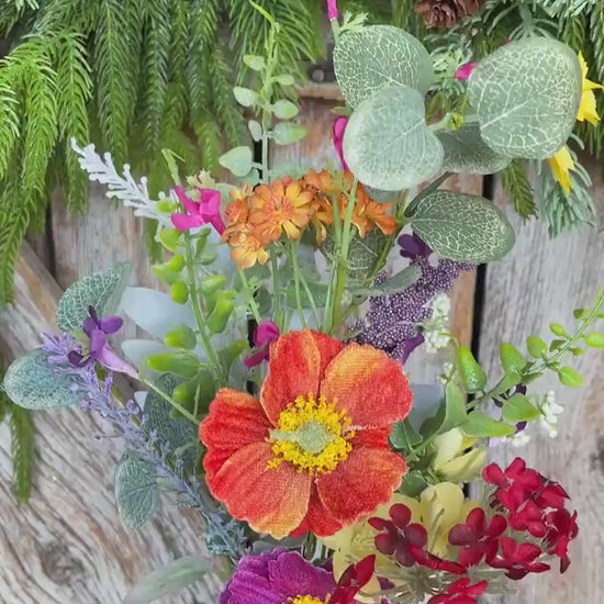 18" Spring Floral Bush, Bright Floral Spray, Mixed Poppy