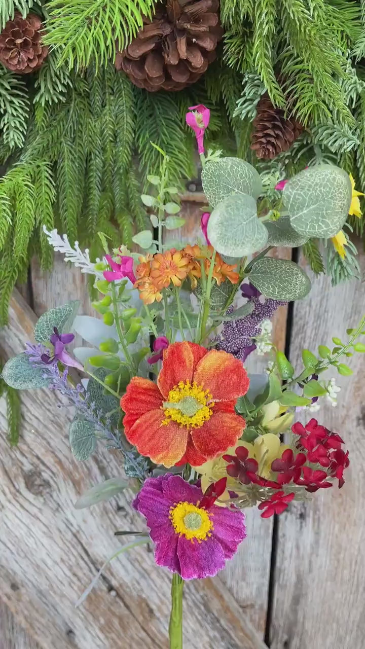 18" Spring Floral Bush, Bright Floral Spray, Mixed Poppy