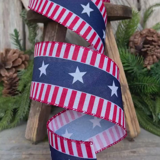2.5" Patriotic Wired Ribbon, Stars and Stripe Ribbon, American Ribbon