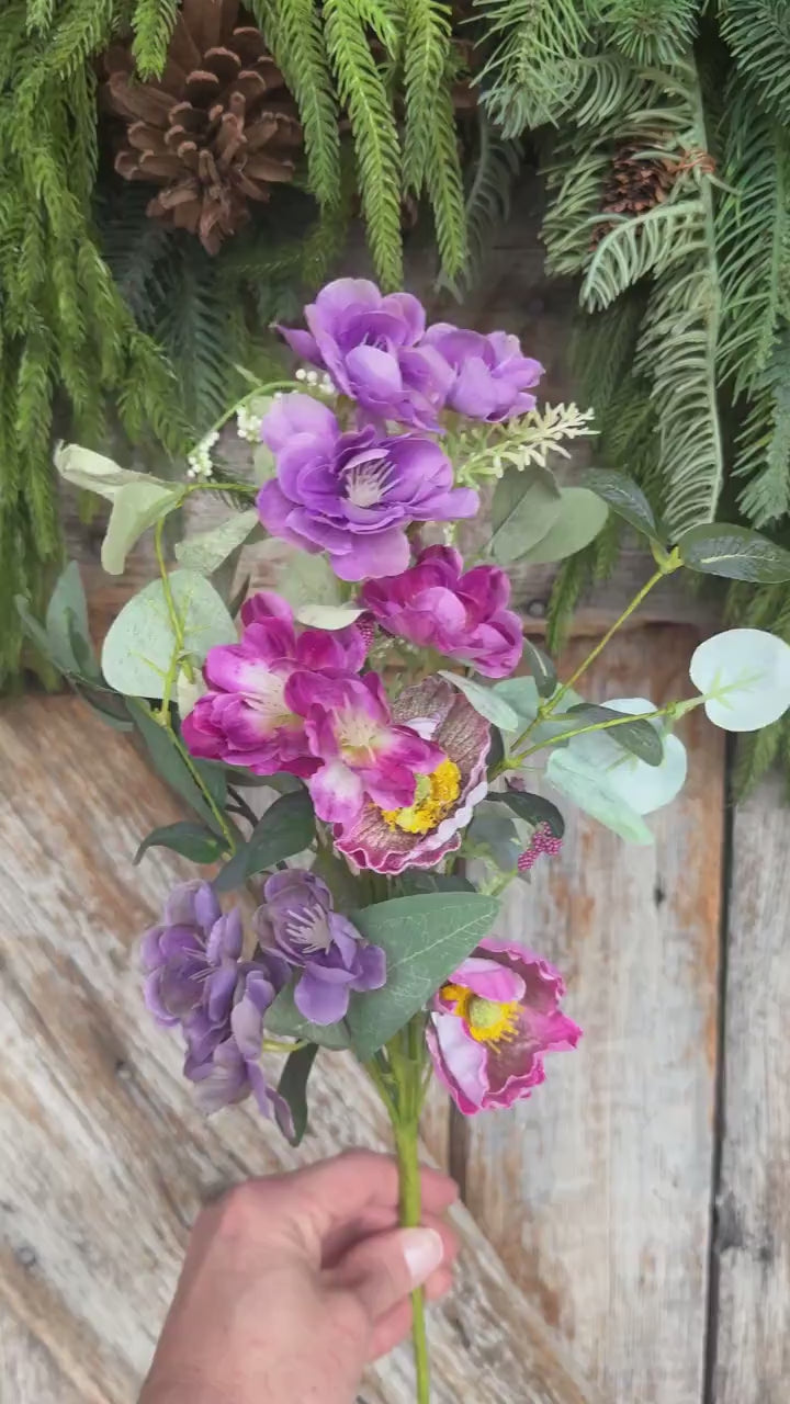 19" Cherry Floral Spray, Pink Purple Floral Spray, Spring Summer Floral