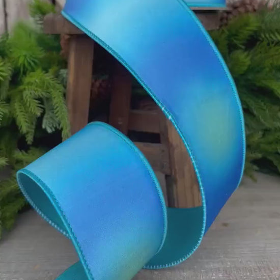 2.5" Turquoise Prismatic Ribbon, Farrisilk RIbbon, Blue Wired RIbbon