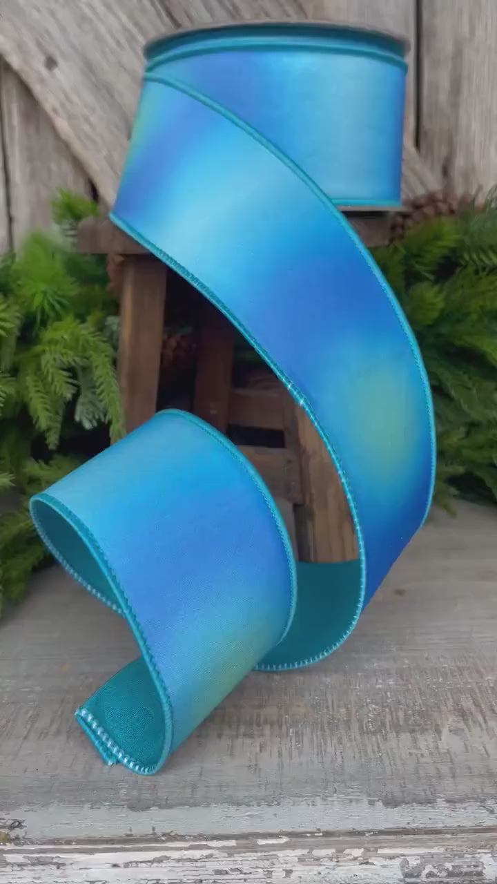 2.5" Turquoise Prismatic Ribbon, Farrisilk RIbbon, Blue Wired RIbbon