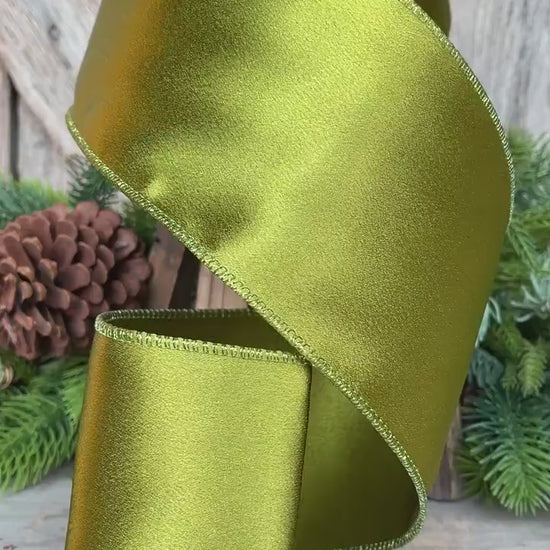 4" Moss Green Ribbon, Christmas Ribbon, Shimmer Ribbon
