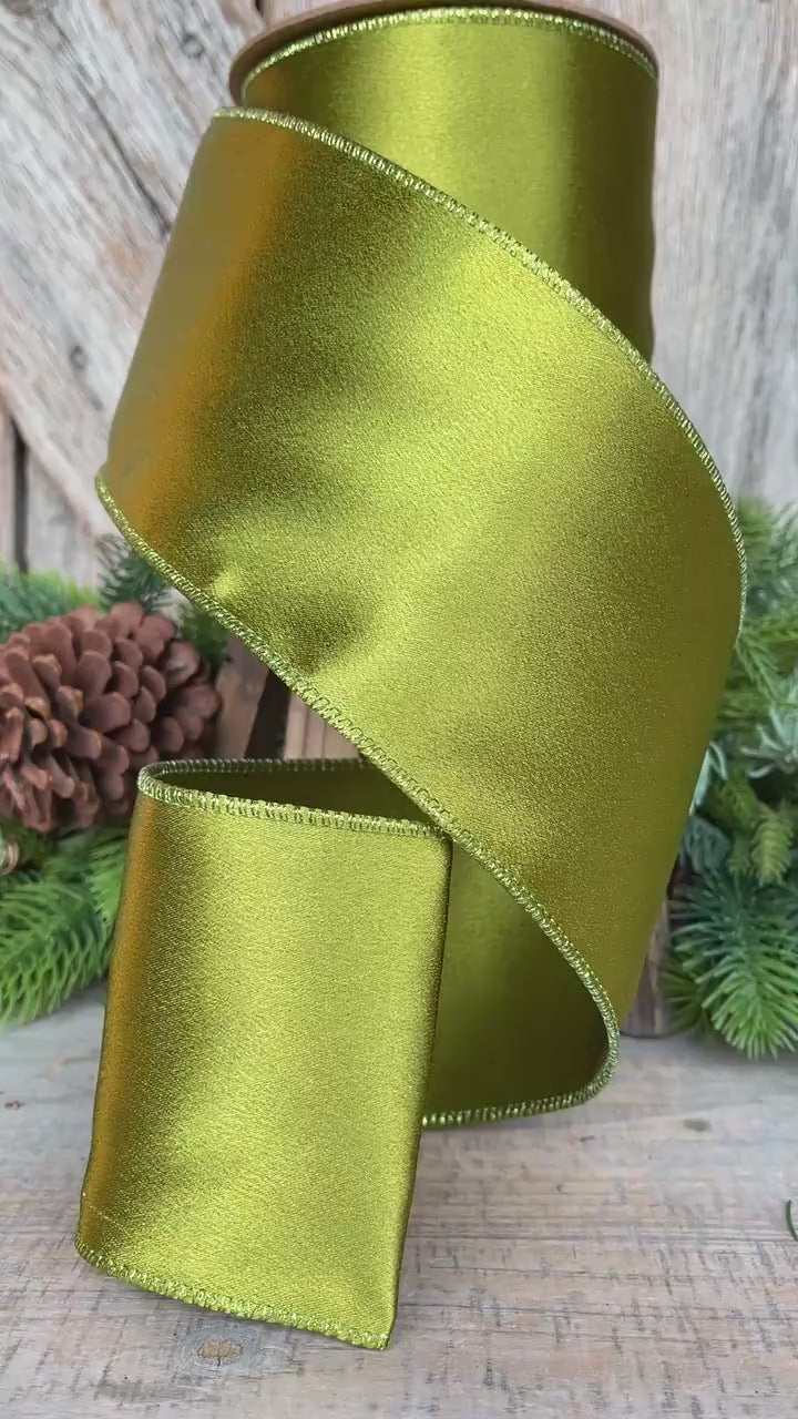 4" Moss Green Ribbon, Christmas Ribbon, Shimmer Ribbon
