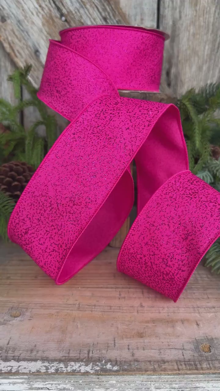 2.5" Hot Pink Ribbon, Halloween Ribbon, Farrisilk Mystic Glitz Ribbon