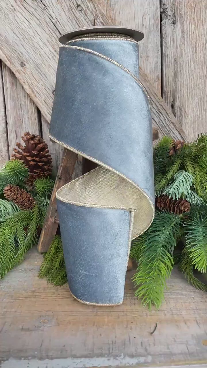 4" French Blue Velvet, Light Blue Velvet Ribbon, Wired Ribbon