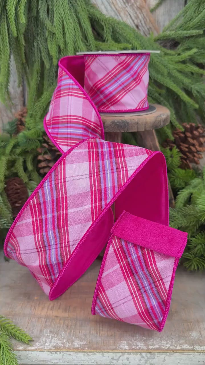 2.5" Pink Plaid Ribbon, Pink Candy Shop Plaid Ribbon
