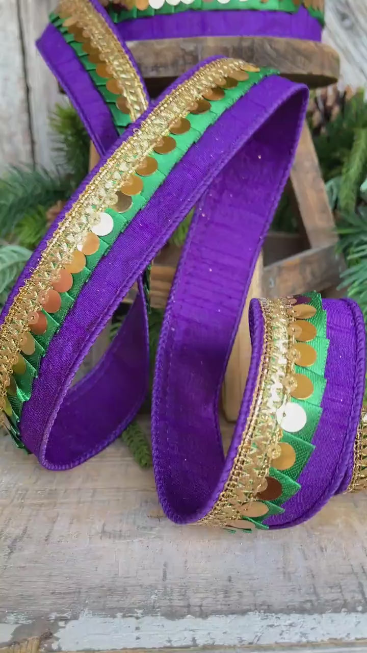 2.5" Mardi Gras Ribbon, Farrisilk Ribbon, Festive Frills