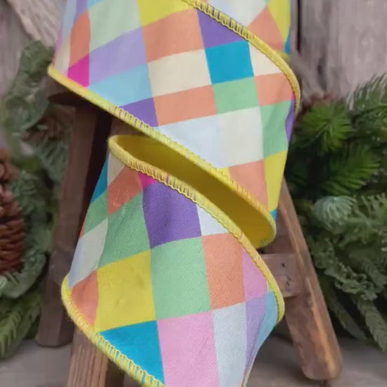 2.5" Yellow Pastel Plaid Ribbon, Easter Ribbon, Pastel Ribbon