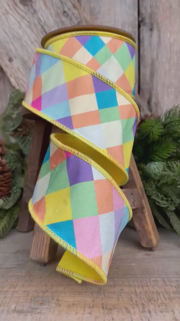 2.5" Yellow Pastel Plaid Ribbon, Easter Ribbon, Pastel Ribbon