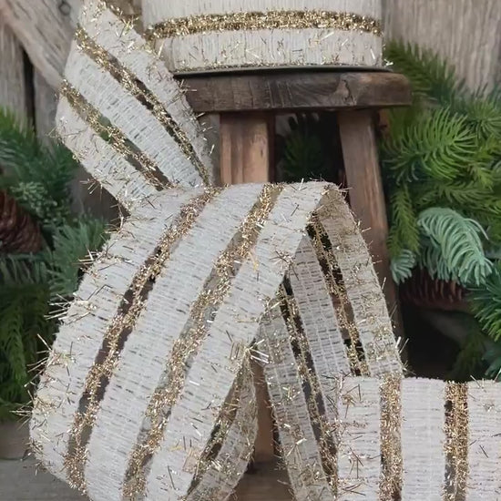 2.5" Ivory Gold Lancet Lace Ribbon, Farrisilk Ribbon, Ivory Ribbon