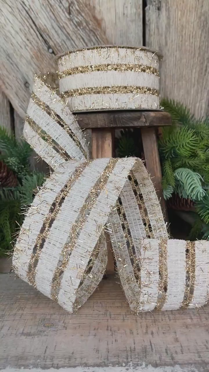 2.5" Ivory Gold Lancet Lace Ribbon, Farrisilk Ribbon, Ivory Ribbon