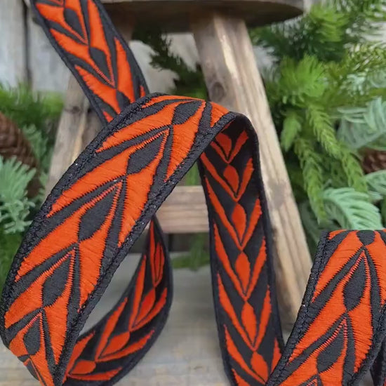 1" Orange Halloween Fang Ribbon, Farrisilk Ribbon, Orange Black Ribbon