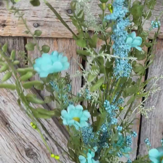 28" Teal Blue Wildflower Spray, Teal Floral, Aqua Floral