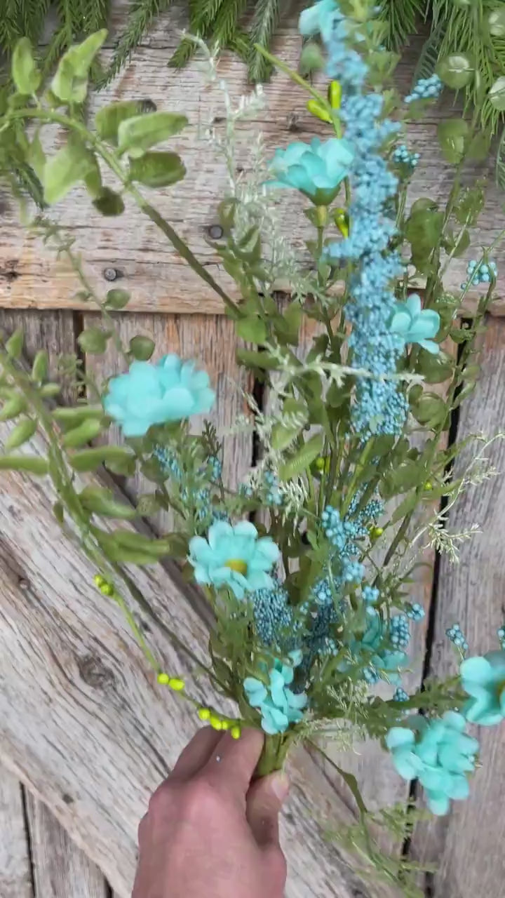 28" Teal Blue Wildflower Spray, Teal Floral, Aqua Floral