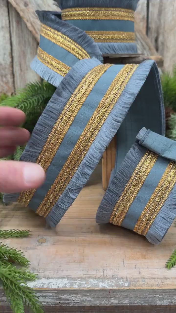 2.5" Dusty Blue Fringe Ribbon, Christmas Tree Ribbon