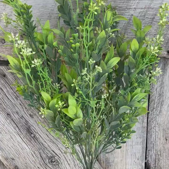 21" Mixed Greenery Bush, Greenery Bush Mixed Leaves/Spike/Grasses Light Green/Green, Foliage Bush