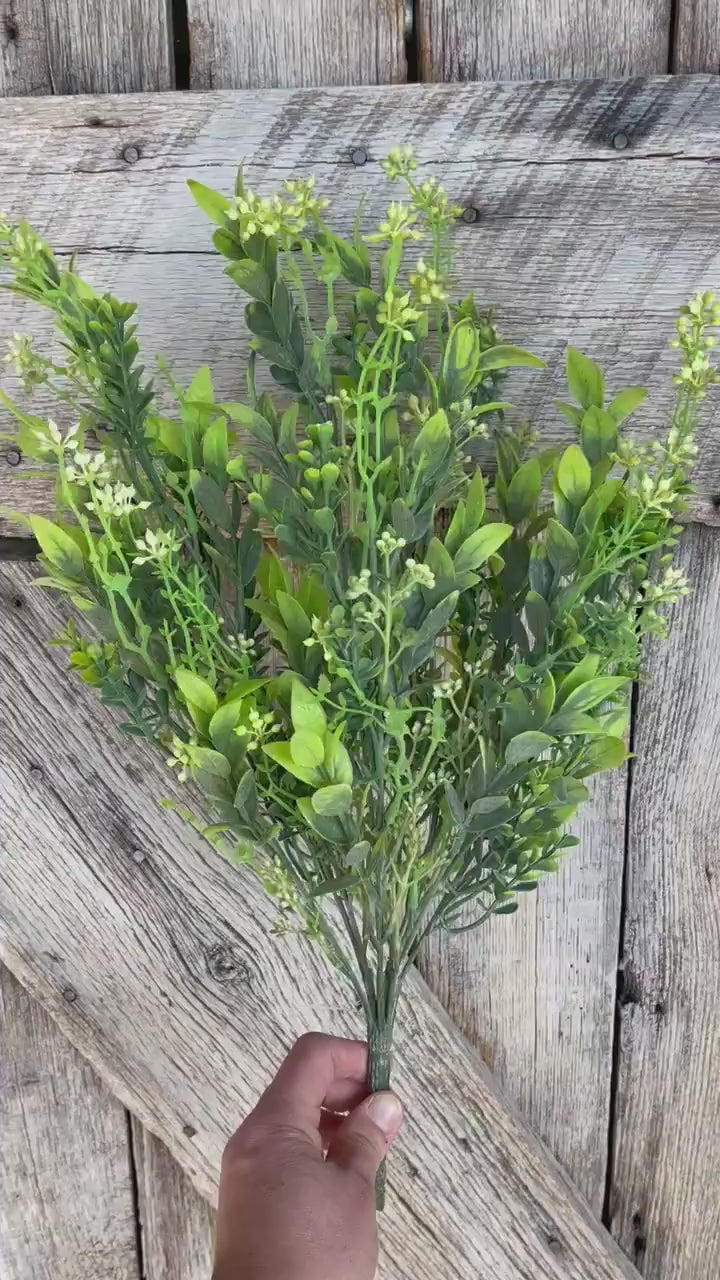 21" Mixed Greenery Bush, Greenery Bush Mixed Leaves/Spike/Grasses Light Green/Green, Foliage Bush