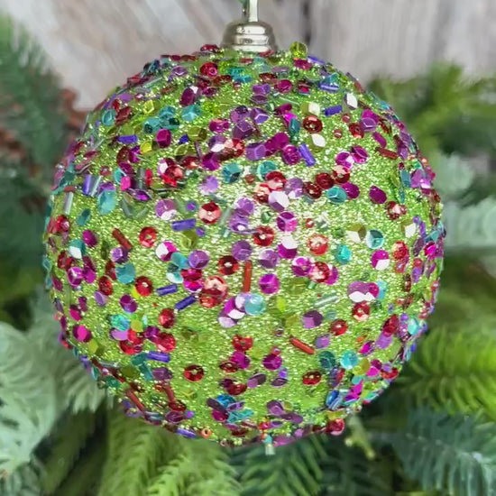 4" Lime Green Ornament, Green Speckle Ornament, Farrisilk Ornament