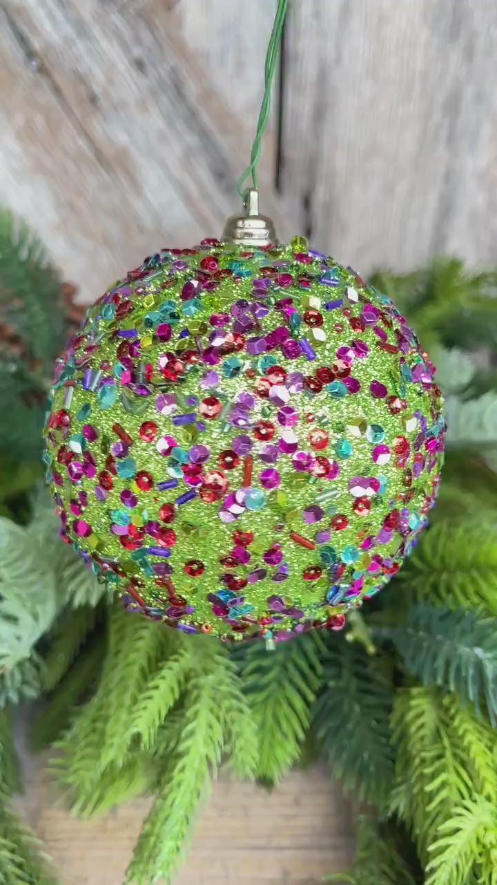4" Lime Green Ornament, Green Speckle Ornament, Farrisilk Ornament