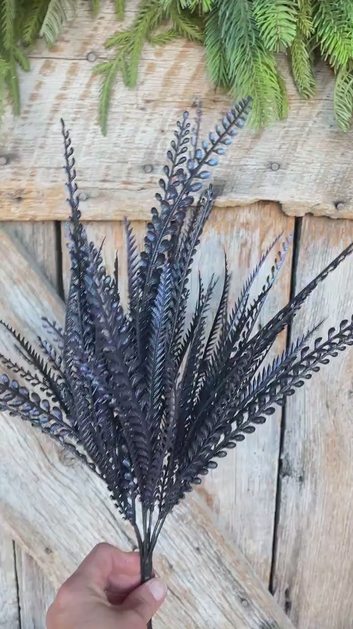 2-" Black Purple Beaded Grass Bush, Black Greenery Bush, Black Filler Bush