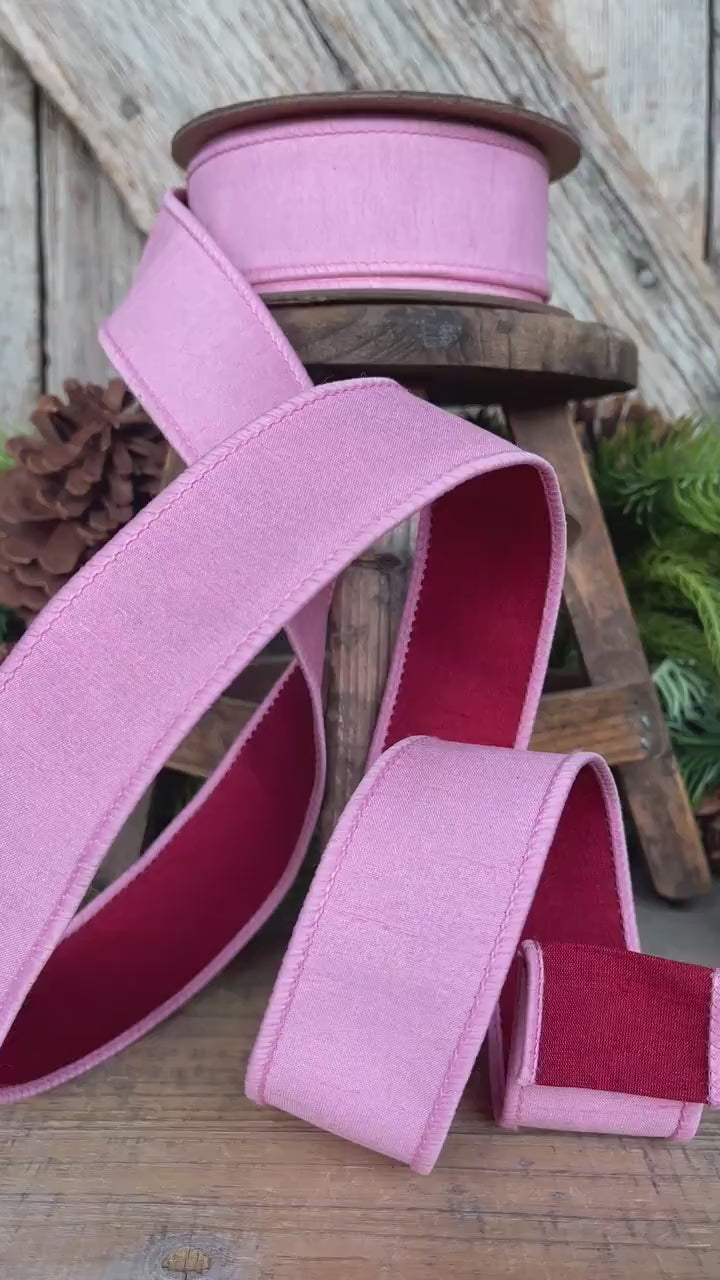 1.5" Pink &amp; Red Ribbon, Doublesided ribbon, Christmas Ribbon