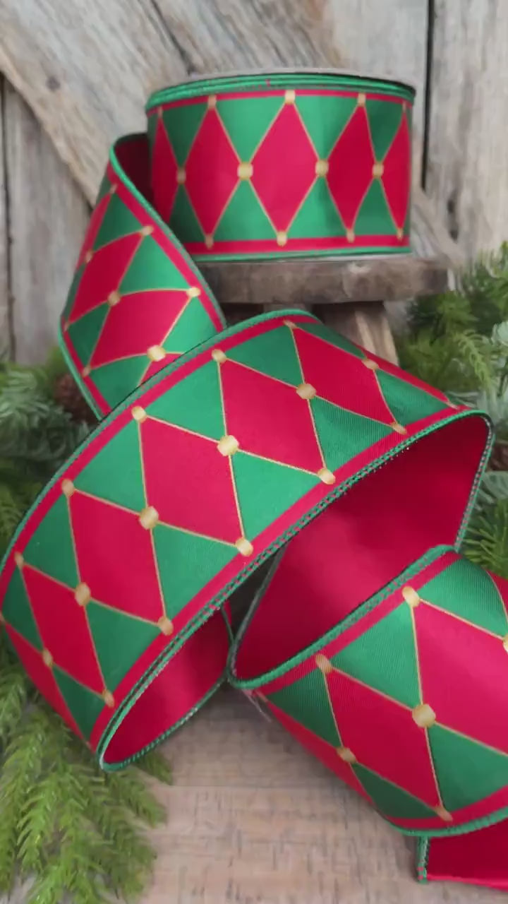 2.5" Red Green Drummer Boy Ribbon, Nutcracker Ribbon, Christmas Ribbon