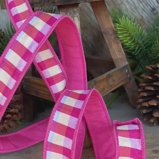 1" Pink Plaid Ribbon, Christmas Ribbon, Pink Ribbon