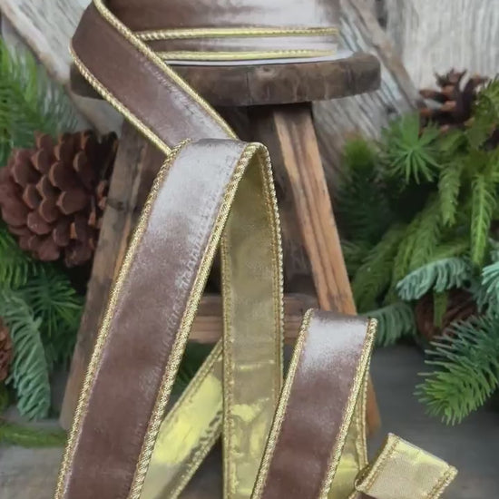 1" Champagne Velvet Ribbon, Light Gold Ribbon, Christmas Velvet Ribbon