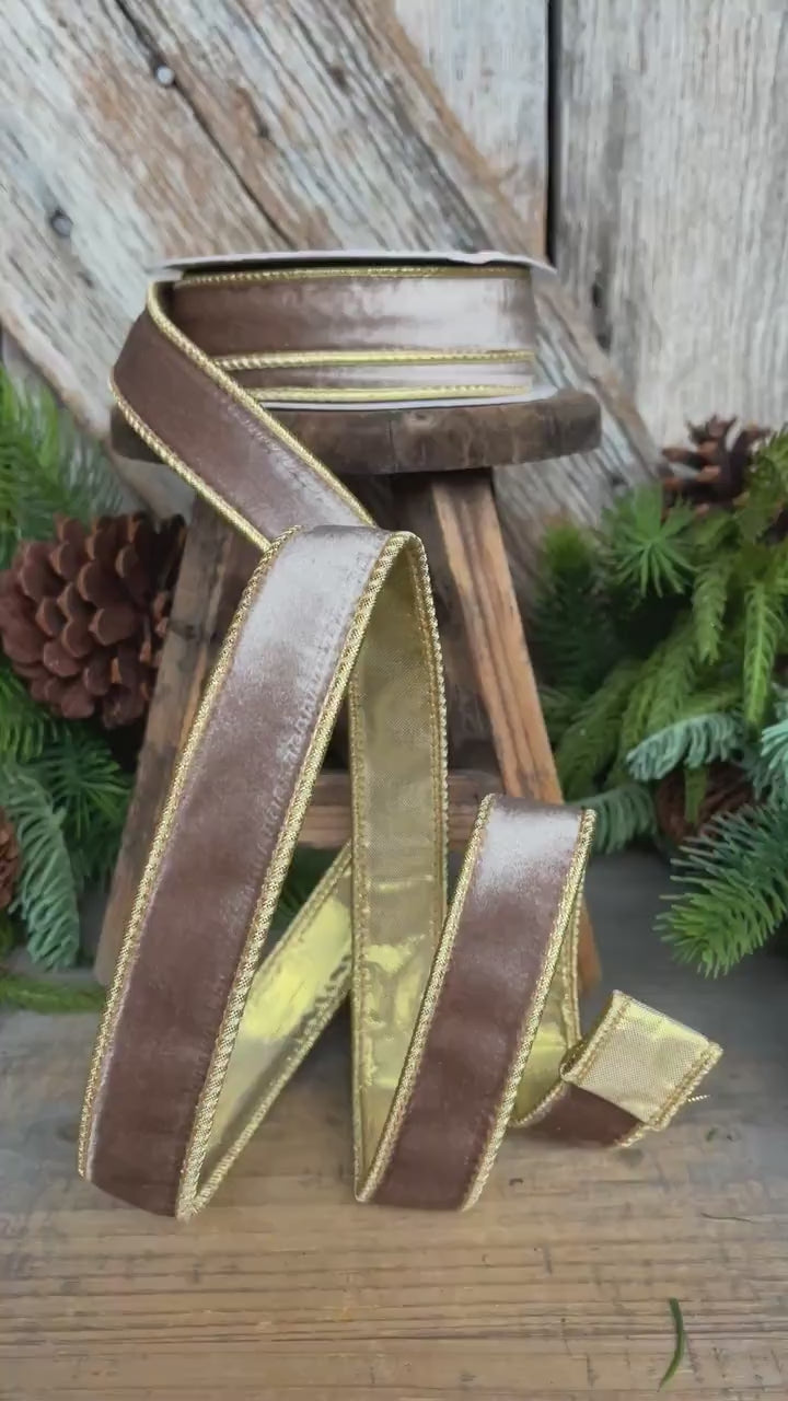 1" Champagne Velvet Ribbon, Light Gold Ribbon, Christmas Velvet Ribbon