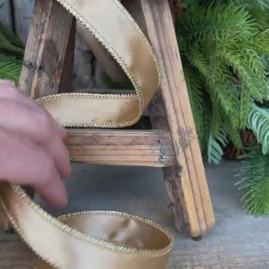 Gold Shimmer Wired Ribbon - Gold Christmas Ribbon, 1" x 10yds