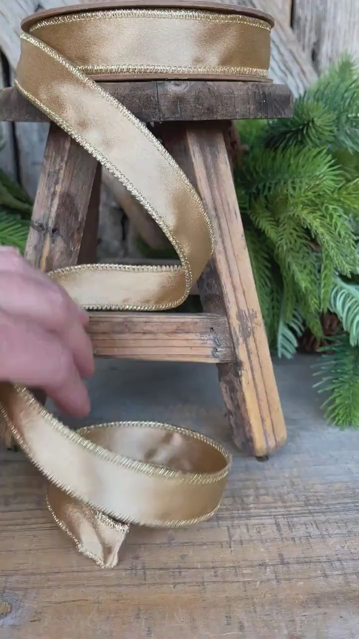 Gold Shimmer Wired Ribbon - Gold Christmas Ribbon, 1" x 10yds