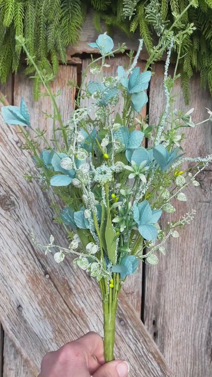 22" Turquoise Blue Floral Filler Bush, Aqua Blue Greenery Bush