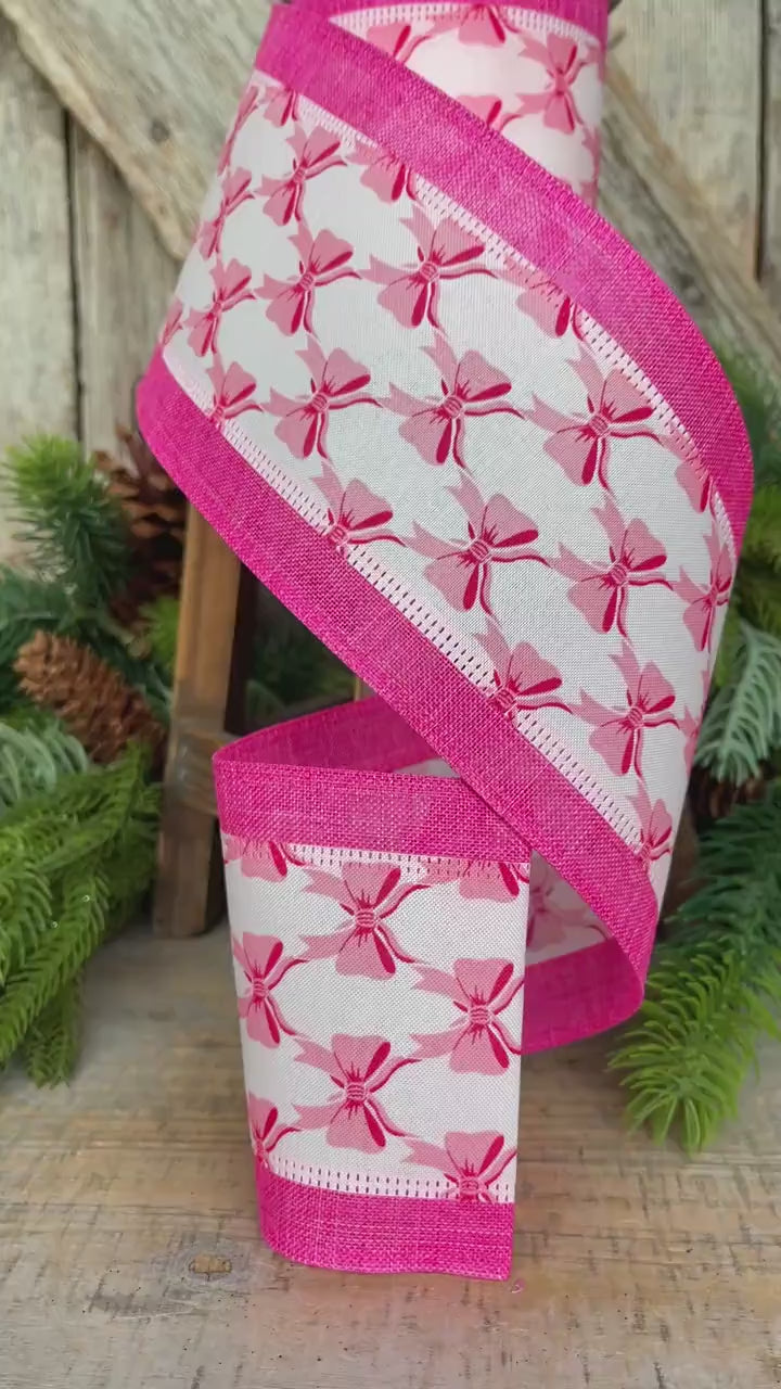 4" Coquette Pink Bow Ribbon, Pink Bow Ribbon, Pink Christmas Ribbon