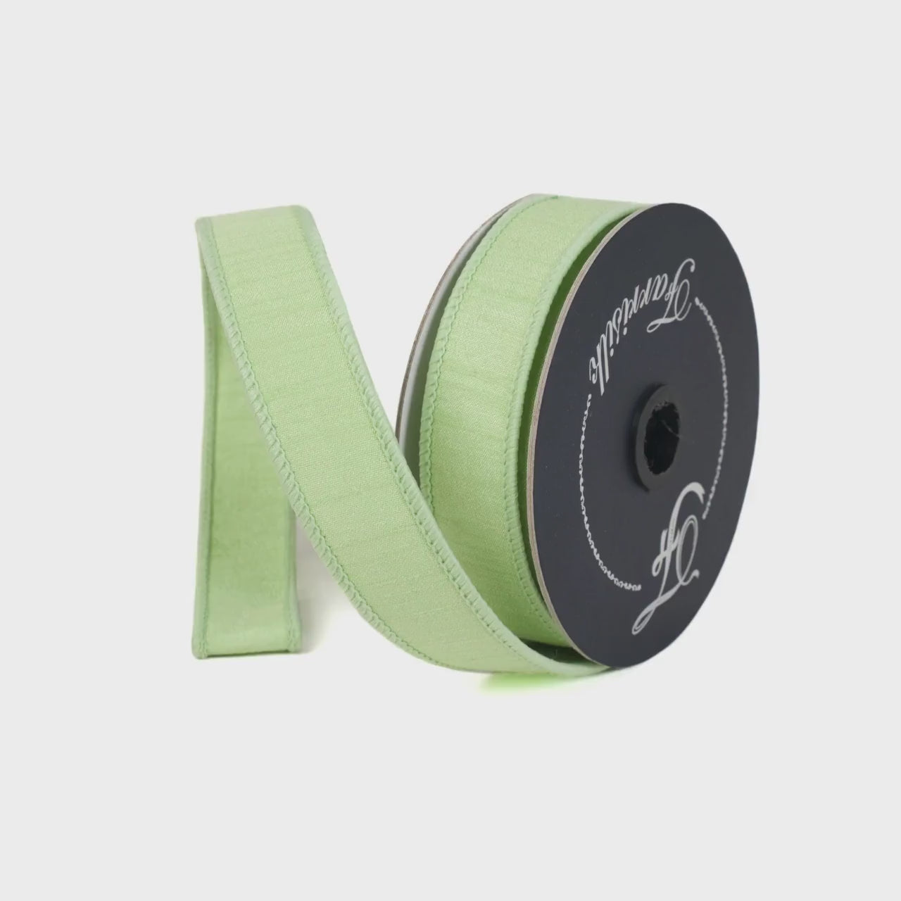 1" Mint Green Dupion Ribbon, Farrisilk Ribbon, Wired Ribbon