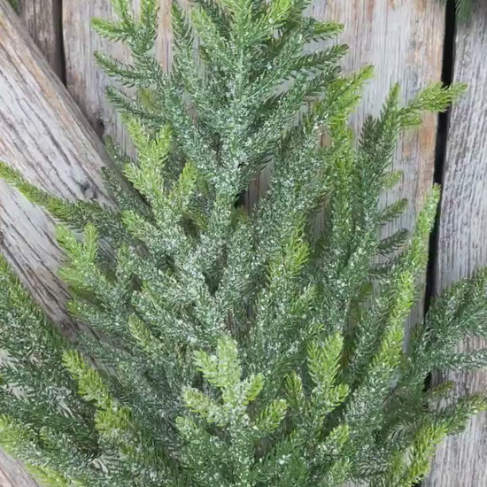 21" Norfolk Iced Pine Spray, Real Touch Norfold Pine, Artificial Pine Spray