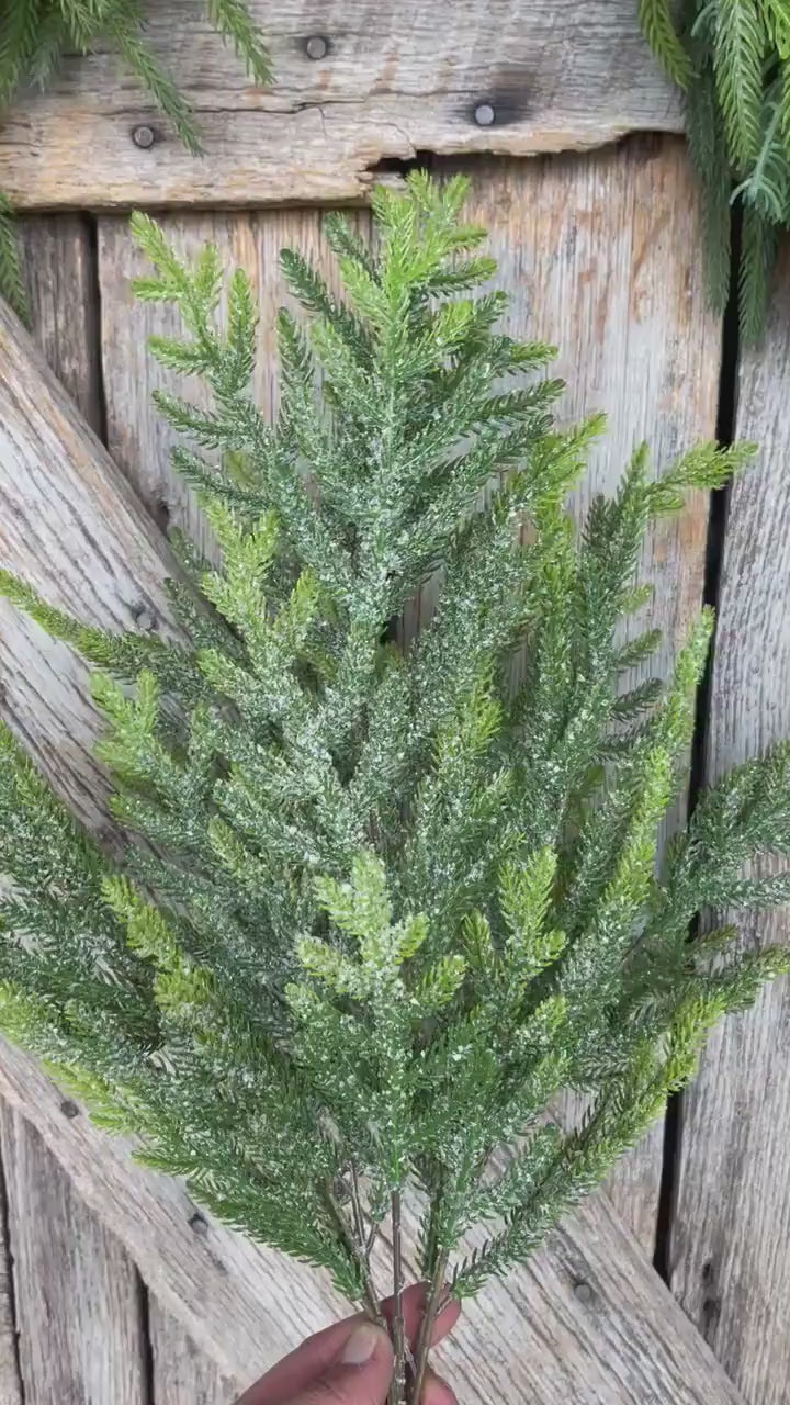 21" Norfolk Iced Pine Spray, Real Touch Norfold Pine, Artificial Pine Spray