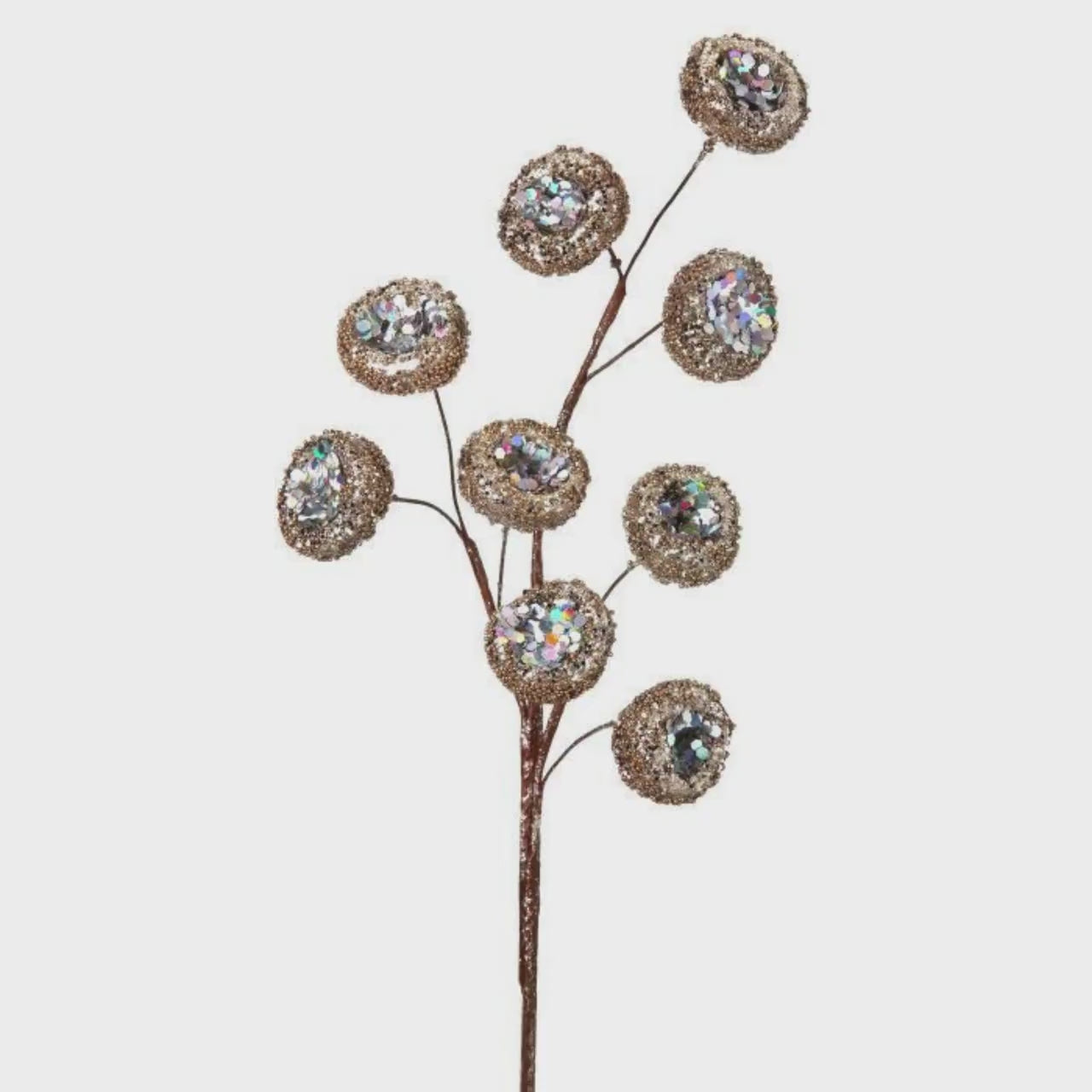 18" Gold Bead Pod Spray, Christmas Berry Spray, Champagne Gold Spray