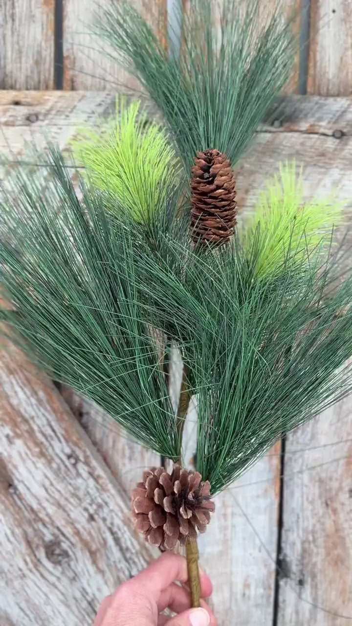 31.5" Long Needle Pine Spray with Pinecones, Artificial Christmas Greenery