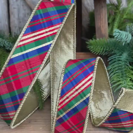 1.5" Christmas Plaid Ribbon, Red Blue Plaid Ribbon, Tartan Plaid Ribbon