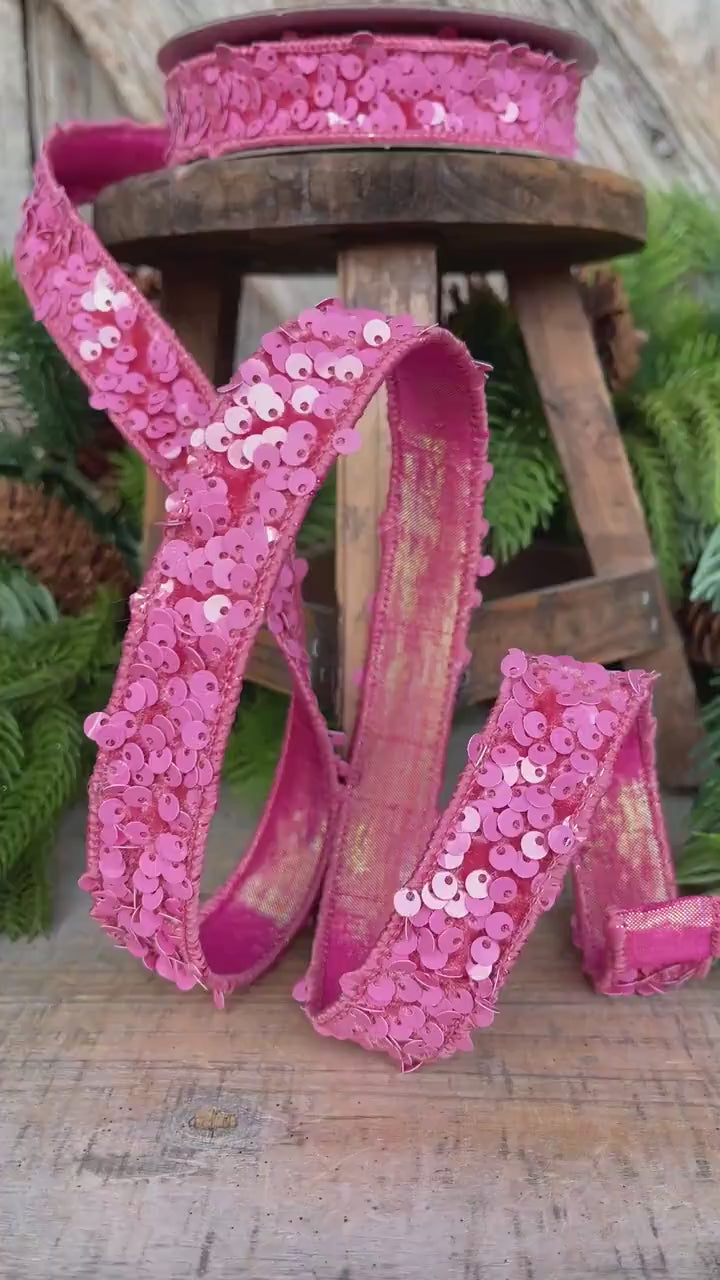 1" Pink Sequin Ribbon, Farrisilk Ribbon, Bubblegum Pink Ribbon