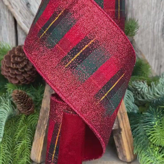 4" Red Tartan Plaid Ribbon, Christmas Plaid Ribbon