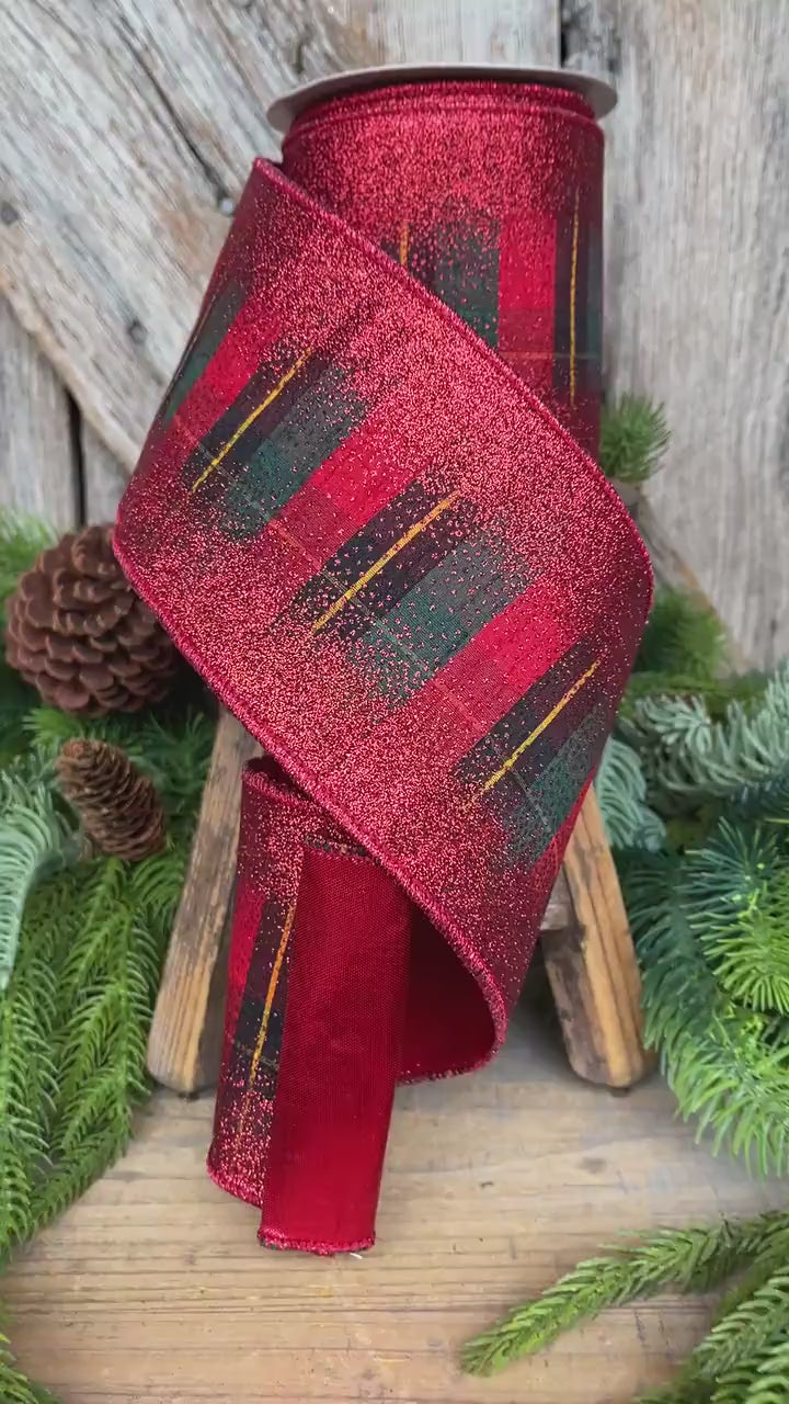 4" Red Tartan Plaid Ribbon, Christmas Plaid Ribbon